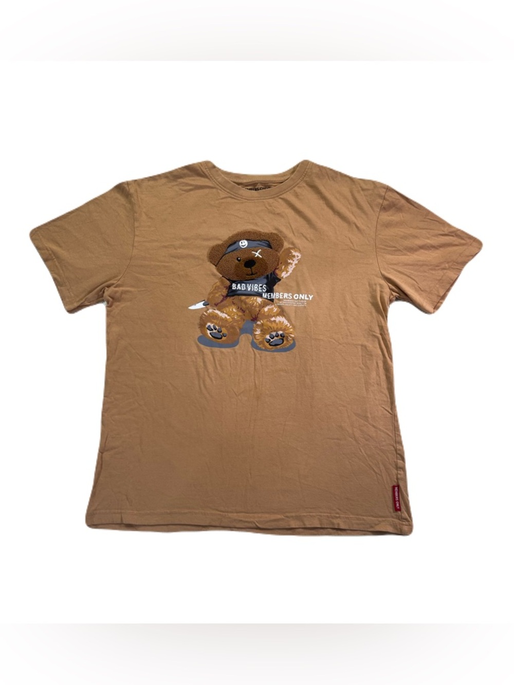 Members Only Tan 'Bad Vibes' Bear Graphic Short Sleeve Tee